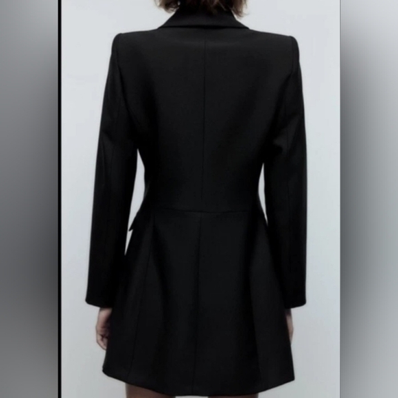 ZARA DOUBLE BREASTED LONG BLAC BLAZER DRESS BLACK SIZE S 8285/642 - Picture 2 of 10